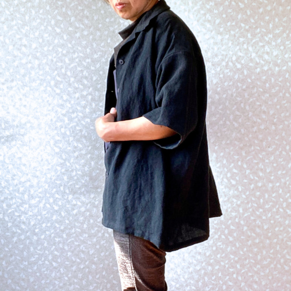 ヴィンテージライク ラミーリネン オープンカラーシャツ さらにゆったりフリーサイズ 5枚目の画像