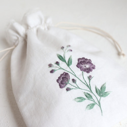 お花刺繍のミニ巾着（ニュアンスカラー・スモーキーパープル） 9枚目の画像