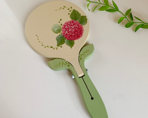ショール　手鏡　薔薇　トールペイント 紫陽花（赤）の手鏡 ミラー トールペイント 手鏡 ローズティ