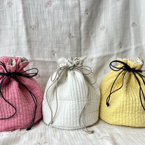 ヌビキルティング巾着バッグ【チェリーピンク】 雑貨・その他