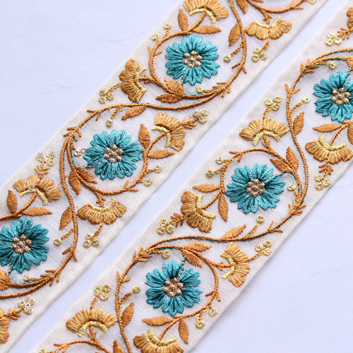 インド刺繍リボン インド刺繍リボン No.1【マスタード】インド刺繍/刺繍リボン/刺繍
