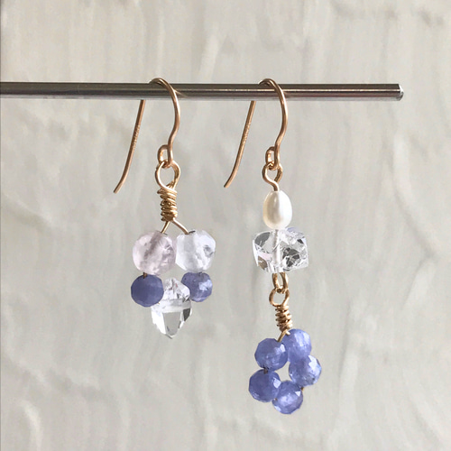 14kgf タンザナイトとハーキマーのピアス