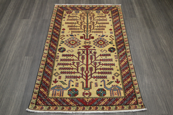 鳥と動物と生命の樹 アンティーク絨毯 トライバルラグ 部族絨毯