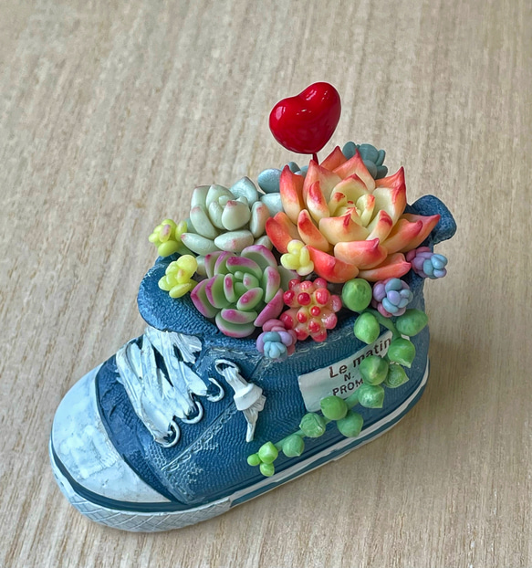 ぷくぷく多肉♡ スニーカー鉢♪樹脂粘土多肉植物、グリーンインテリア