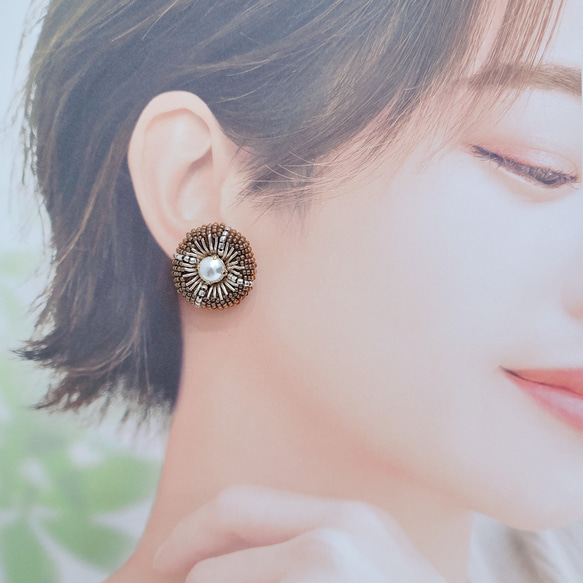 【pierce/earring】クールな丸ピアス/イヤリング[マスタードイエロー][オートクチュール刺繍] 5枚目の画像