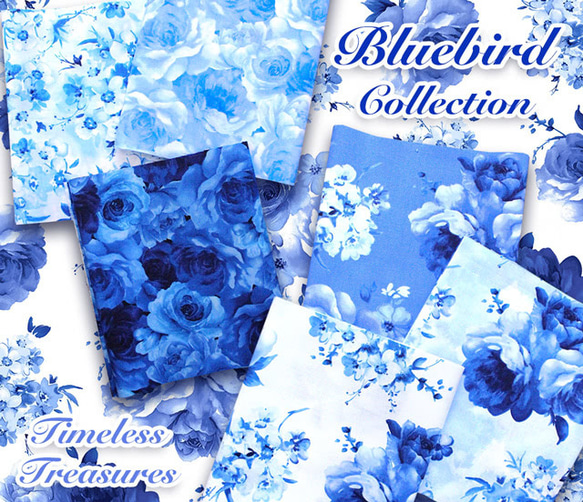 カットクロス Timeless Treasures Bluebird Medium Flowers Blue 7枚目の画像