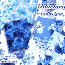 カットクロス Timeless Treasures Bluebird Packed Flowers White 7枚目の画像