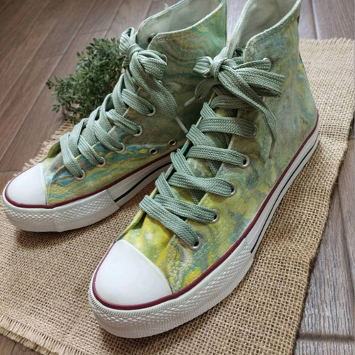 アートなスニーカー】〜墨流し染め〜ハイカットスニーカー/23.5cm/ユニ