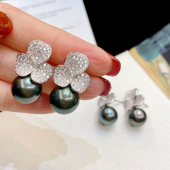 高級】タヒチ黒蝶真珠 ピアス11-12mm s925 ピアス（スタッド・一粒  