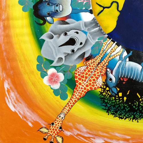アフリカ絵画『 Animal world -orange 』ティンガティンガ by
