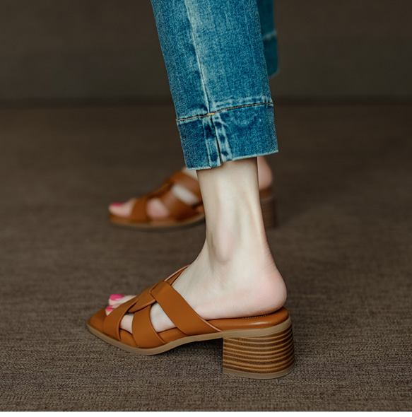 サンダル レディース ダブルベルト 厚底サンダル ミュール ヒール 夏 歩きやすい 痛くない  スリッパ シューズ 革靴 7枚目の画像