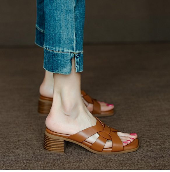 サンダル レディース ダブルベルト 厚底サンダル ミュール ヒール 夏 歩きやすい 痛くない  スリッパ シューズ 革靴 8枚目の画像