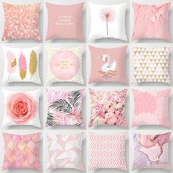クッションカバー　ピンク色　45ｘ45　プリントクッション　可愛い　韓国風　インテリア　おしゃれ　女の子部屋 1枚目の画像