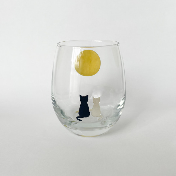 月を眺める猫グラス ◇ ガラスコップ　切子グラス　サンドブラスト　グラスアート　ネコ　グラス　ガラス細工　月　猫　切子　 2枚目の画像