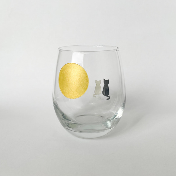月を眺める猫グラス ◇ ガラスコップ　切子グラス　サンドブラスト　グラスアート　ネコ　グラス　ガラス細工　月　猫　切子　 3枚目の画像