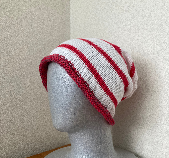 1500SALE 手編み　薄手のコットン帽子  ケア帽子　 1枚目の画像
