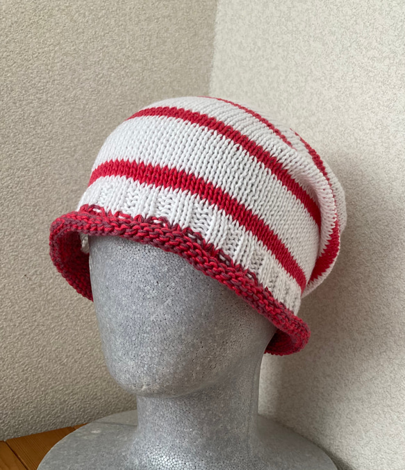 1500SALE 手編み　薄手のコットン帽子  ケア帽子　 3枚目の画像