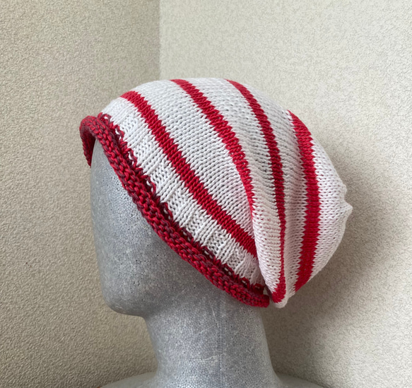 1500SALE 手編み　薄手のコットン帽子  ケア帽子　 6枚目の画像