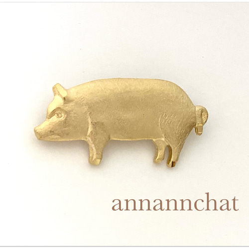 アメリカ製 ビンテージ 幸運のブタ 豚（真鍮 約42mm）の ブローチ