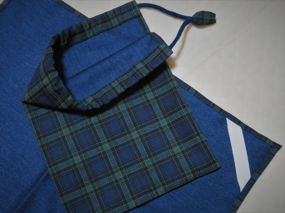 厚地ランチョンマット40×60と巾着袋セット＠紺色チェック 2枚目の画像