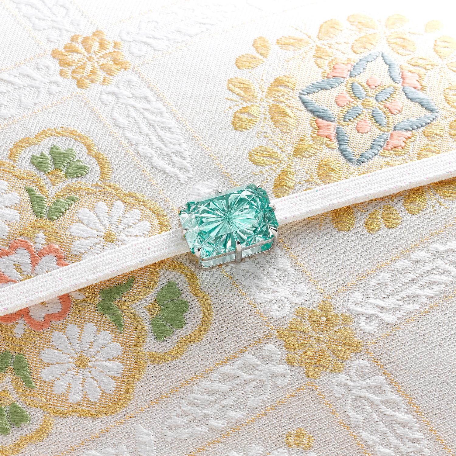 KILIKO　JEWELRY（東京切子）帯留め　菊　ピーコックグリーン