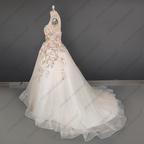 オフショルダー カラードレス 花柄 ウェディングドレス 二次会 結婚式 前撮りドレス 606 3枚目の画像