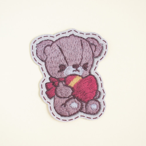 ダイカットメモ - ワッペン風メモ テディベア(くま) / 刺繍イラストNo