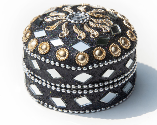 ガラススパンコール象嵌ジュエリーボックスインド宮殿スタイル