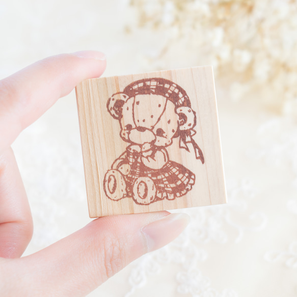 Rubber Stamp / Hanko - 格紋連衣裙的泰迪熊（熊） 第3張的照片