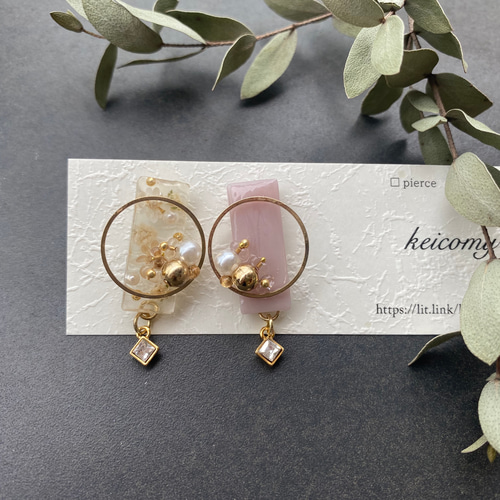 夏 ゴールド シック 大人 クリア 透明感 ~ ハンドメイド ~ ピアス