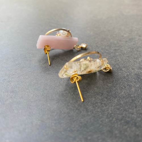 夏 ゴールド シック 大人 クリア 透明感 ~ ハンドメイド ~ ピアス