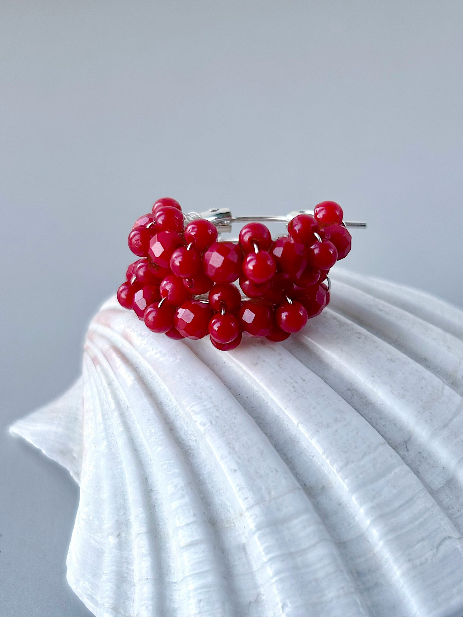 【925svf】赤珊瑚×シルバーが爽やかな真夏のレッドピアス❇︎大人可愛いレッドコーラル