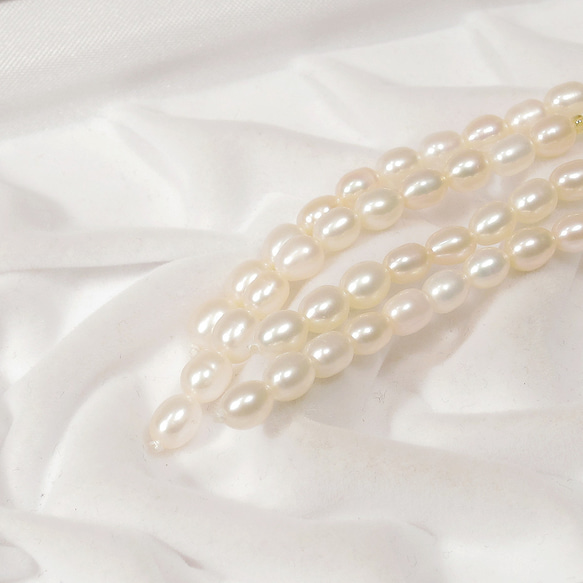 フラワー・モチーフの5-3mm本真珠（淡水パール）のラリエット（再販品、ナチュラルカラー、ホワイト、長さ調節可） 6枚目の画像