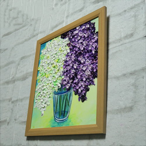 油絵 油彩 油彩画 絵 絵画 【白と紫のライラック】 絵画 HR 通販