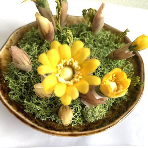 受注制作・再販】染め花・布花 福寿草（1鉢） 和洋空間のインテリア