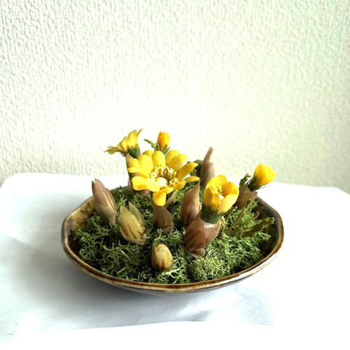 受注制作・再販】染め花・布花 福寿草（1鉢） 和洋空間のインテリア