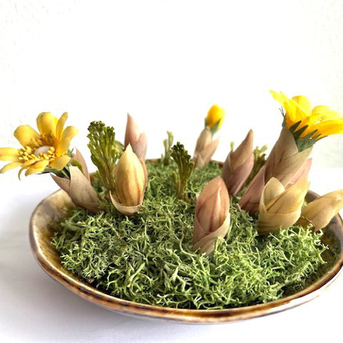受注制作・再販】染め花・布花 福寿草（1鉢） 和洋空間のインテリア