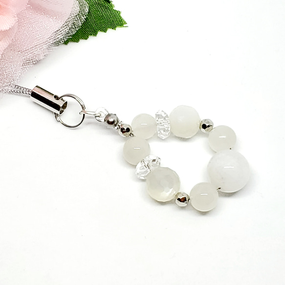 ムーンストーン】ストラップ＊キーホルダー＊チャーム＊お守り＊天然石