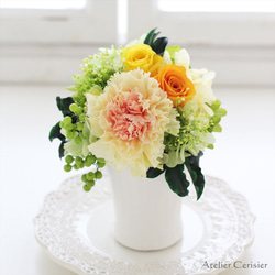 ・プリザーブドフラワー＜ウイエ Sサイズ＞イエローロゼ カーネーション バラ【お祝い】母の日 1枚目の画像