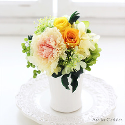 ・プリザーブドフラワー＜ウイエ Sサイズ＞イエローロゼ カーネーション バラ【お祝い】母の日 3枚目の画像