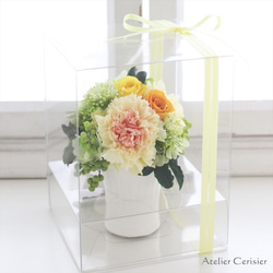 ・プリザーブドフラワー＜ウイエ Sサイズ＞イエローロゼ カーネーション バラ【お祝い】母の日 5枚目の画像