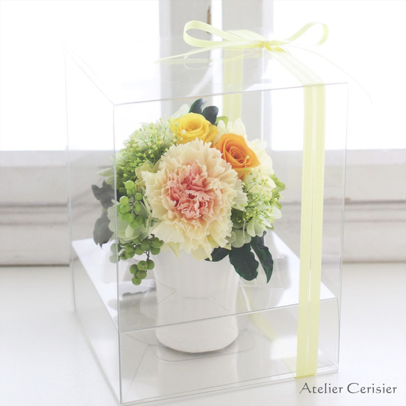 ・プリザーブドフラワー＜ウイエ Sサイズ＞イエローロゼ カーネーション バラ【お祝い】母の日 5枚目の画像