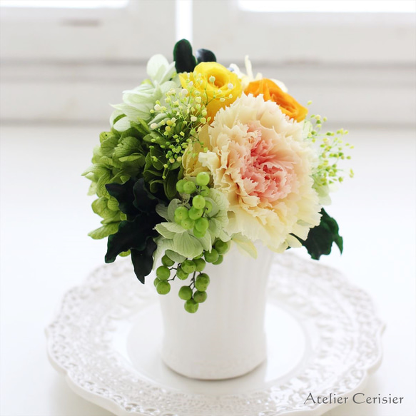 ・プリザーブドフラワー＜ウイエ Sサイズ＞イエローロゼ カーネーション バラ【お祝い】母の日 2枚目の画像