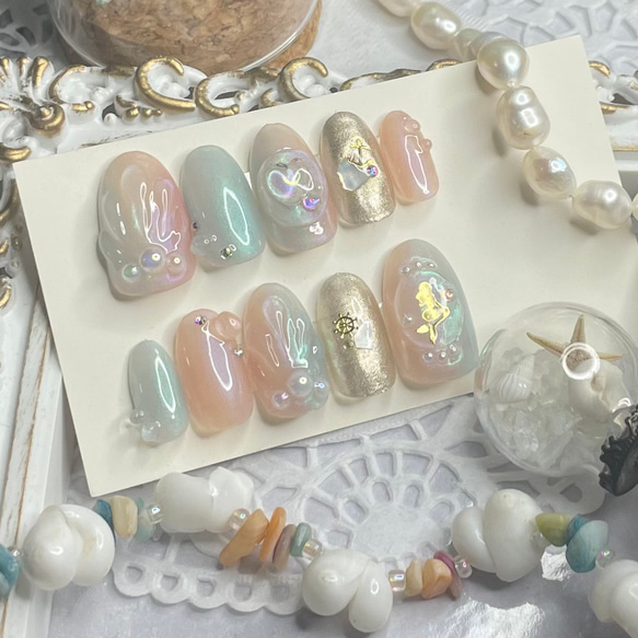 サイズオーダー♡グラデーションマーメイドネイルチップ グリーン 