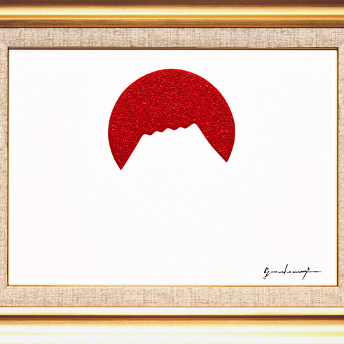 油絵原画●『日の丸の太陽と富士山』がんどうあつし肉筆絵画F4号額縁付日の出朝日本