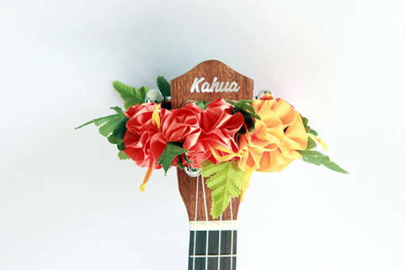 手作キット ウクレレリボンレイ ハワイアンクラフト 楽器アクセサリー ハイビスカス ギター アロハ 演奏会に 5枚目の画像