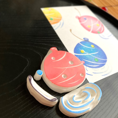 暑中見舞いにも夏祭り大きなヨーヨーのはんこセット【水風船・水紋