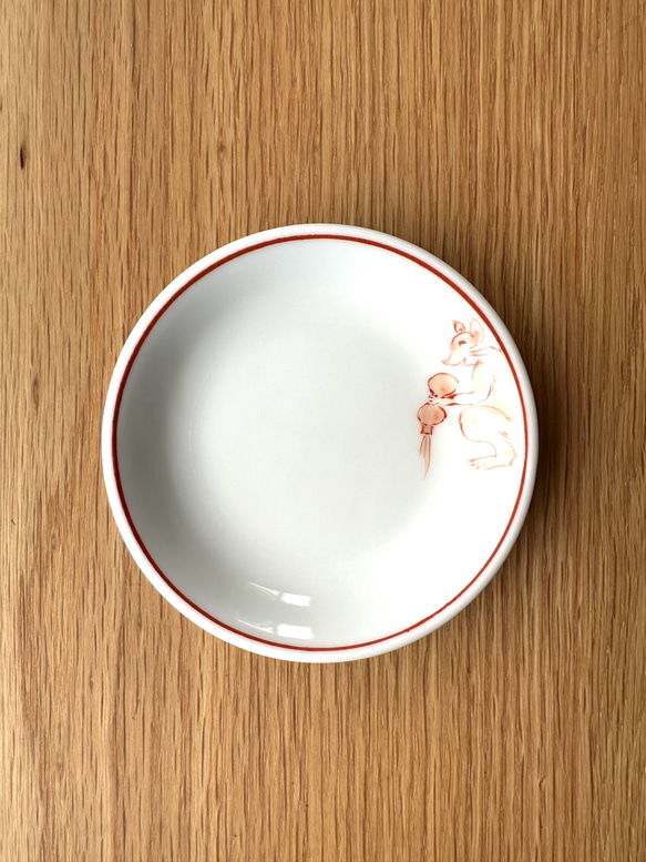 【京焼・清水焼】京都　水野春陽窯　上絵　赤絵　鳥獣戯画　豆皿　（兎　蛙　狐） 8枚目の画像
