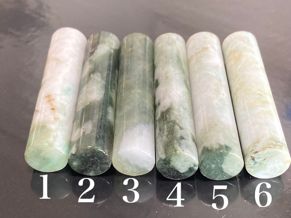 ミャンマー産 天然本翡翠 印材 ヒスイ印鑑 (2個)★美しい石目★ ミャンマー産翡翠 印鑑