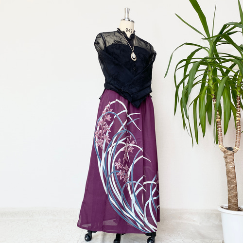 着物リメイクスカート&ストール羽織物セットアップフリーサイズ送料  